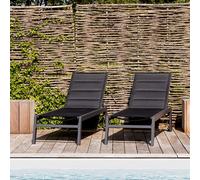 Happy Garden Lot de 2 bains de soleil Barbados textilène noir alu anthracite multi-position
