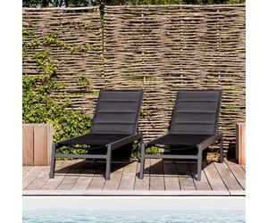 Lot de 2 bains de soleil barbados en textilène noir - alu anthracite