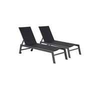 Happy Garden Lot de 2 bains de soleil Barbados textilène noir alu anthracite multi-position