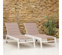 Happy Garden – Bains de soleil Barbados – Lot de 2 – Textilène taupe, aluminium blanc marron