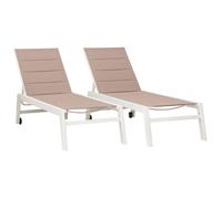 Happy Garden – Bains de soleil Barbados – Lot de 2 – Textilène taupe, aluminium blanc marron