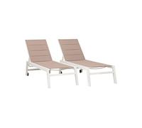 Lot de 2 bains de soleil BARBADOS en textilène taupe - aluminium blanc