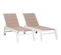 Happy Garden Lot de 2 Bains de Soleil Barbados en textilène Taupe et Aluminium Blanc. Transat d'extérieur Multi Position.