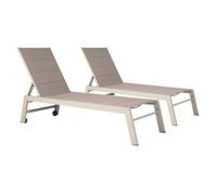 Lot de 2 bains de soleil BARBADOS en textilène taupe - aluminium taupe