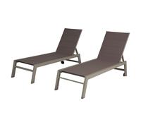 Happy Garden Lot de 2 Bains de Soleil Barbados en textilène Taupe et Aluminium Taupe. Transat d'extérieur Multi Position.