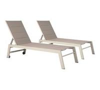 Lot de 2 bains de soleil BARBADOS en textilène taupe - aluminium taupe Taupe G