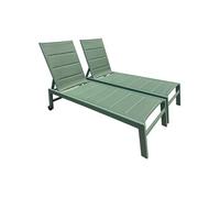 Happy Garden Lot de 2 bains de soleil Barbados Textilène Aluminium Vert sauge Multi-position
