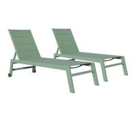 Lot de 2 bains de soleil BARBADOS en textilène vert sauge - aluminium vert sauge