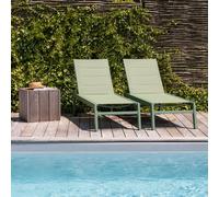 Lot de 2 bains de soleil BARBADOS en textilène vert sauge - aluminium vert sauge