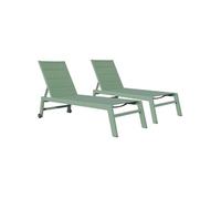 Lot de 2 bains de soleil BARBADOS en textilène vert sauge - aluminium vert sauge