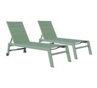 Happy Garden Lot de 2 Bains de Soleil Barbados en textilène et Aluminium Vert Sauge. Transat d'extérieur Multi Position.