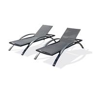 Lot de 2 Bains de Soleil Empilables Barcelona 195cm Noir