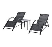 Outsunny Lot de 2 chaises longues et table basse Design contemporain Verre trempé textilène Noir
