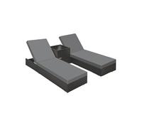 Lot de 2 Bains de soleil design luxueux Table avec compartiment noir