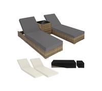 Tectake Bain de soleil duo 5 positions avec 2 sets de housses + housse de protection - marron naturel