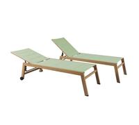 Oviala Lot de 2 Bains de Soleil Effet Bois inclinable avec Roues Vert Sauge