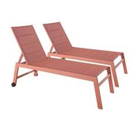 Lot de 2 bains de soleil en aluminium et textilène argile - Oviala