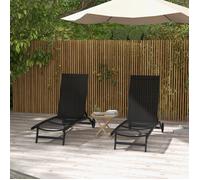 Lot de 2 bains de soleil en aluminium et textilène avec roulettes dossier inclinable charge max. 150 Kg noir