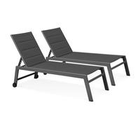 Oviala Lot de 2 Bains de Soleil en Aluminium et textilène Gris