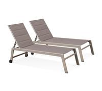 Oviala Lot de 2 Bains de Soleil en Aluminium et textilène Taupe