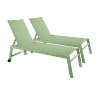 Lot de 2 bains de soleil en aluminium et textilène vert cactus Nouméa - Oviala