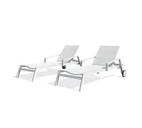 Lot de 2 bains de soleil en aluminium et toile plastifiée - blanc