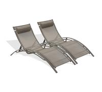Lot de 2 bains de soleil en aluminium et toile plastifiée cappuccino