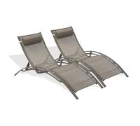 Lot de 2 bains de soleil en aluminium et toile plastifiée cappuccino
