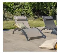 Lot de 2 bains de soleil en aluminium et toile plastifiée - gris clair