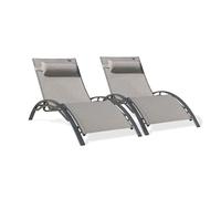 DCB Garden - Lot de 2 bains de soleil CL76 aluminium et textilène gris