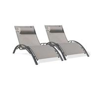 DCB Garden - Lot de 2 bains de soleil CL76 aluminium et textilène gris