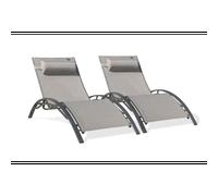 DCB Garden - Lot de 2 bains de soleil CL76 aluminium et textilène gris