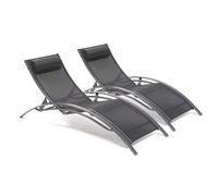 Lot de 2 bains de soleil CL76 aluminium et textilène noir