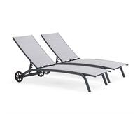 Oviala Bains de soleil lot de 2 Gris Rectangulaire 190 x 70 x 83 cm Aluminium 2 places Santa Monica