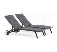 Lot de 2 bains de soleil en aluminium noir - Oviala