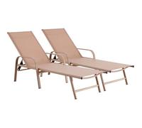 Habitat et Jardin - Lot de 2 bains de soleil Farniente - métal, textilène, accoudoirs - marron