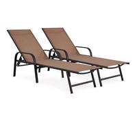 Habitat et Jardin – Lot de 2 bains de soleil Farniente métal/textilène, dossier inclinable – Taupe