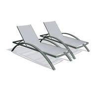 Lot de 2 bains de soleil en toile plastifiéee et aluminium