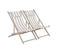 Lot de 2 bains de soleil - Gaia rayures marron - Transat en aluminium gris anthracite et textilene rayures marron avec coussin