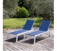 Lot de 2 bains de soleil - HAPPY GARDEN - BARBADOS - Aluminium blanc - Textilène bleu - Pour 2 personnes
