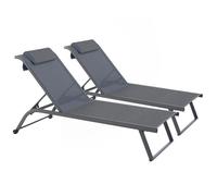 Lot de 2 bains de soleil inclinable avec roues gris - Oviala