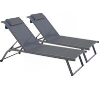 Lot de 2 bains de soleil inclinable avec roues gris - Oviala Olmeta