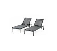 Concept Usine – Lot de 2 bains de soleil Cuba 215 cm – Inclinables en aluminium avec roues – Gris foncé