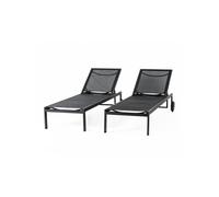 Cuba lot de 2 bains de soleil inclinables noir avec roues en aluminium