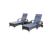 Outsunny Transats bains de soleil – Lot de 2, têtière inclinable, roulettes, résine tressée, gris