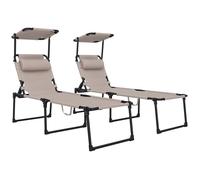 Outsunny Lot de 2 Bains de Soleil transats Pliables Grand Confort Dossier Pare-Soleil réglables Multi-Positions, Kaki