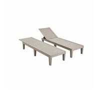 Lot de 2 bains de soleil. PIA. transats multi positions. en plastique. gris taupe