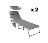 Chaises longues de jardin - TECTAKE - CHLOE - Lot de 2 - Pliable - 4 positions - Gris