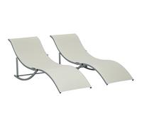 Lot De 2 Bains De Soleil Pliables Design Contemporain - Lot De 2 Transats Ergonomiques - Alu. Textilène Beige
