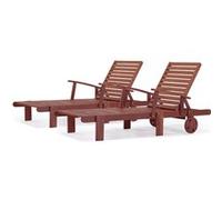 Bain De Soleil Pliant En Bois Exotique "Tokyo" - Mahogany - Marron Acajou - Lot De 2 Marron
